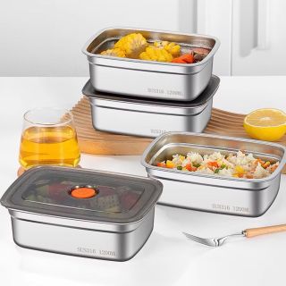 Hộp đựng thực phẩm bằng inox, khay đựng đồ để tủ lạnh ngăn mùi có nắp đậy dễ dàng bảo quản 1500L