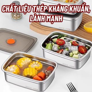 Hộp đựng thực phẩm bằng inox, khay đựng đồ để tủ lạnh ngăn mùi có nắp đậy dễ dàng bảo quản 1500L