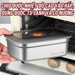 Hộp đựng thực phẩm bằng inox, khay đựng đồ để tủ lạnh ngăn mùi có nắp đậy dễ dàng bảo quản 1500L