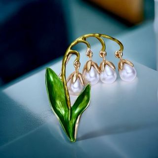 Ghim cài áo hình tráng men  hoa lồng đèn Ngọc trai thời trang dành cho nữ - 5.5cm