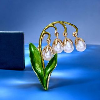 Ghim cài áo hình tráng men  hoa lồng đèn Ngọc trai thời trang dành cho nữ - 5.5cm