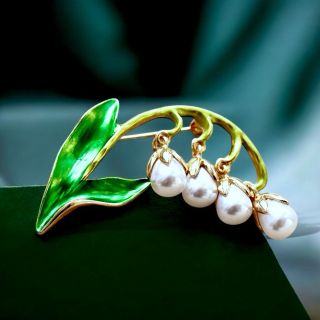 Ghim cài áo hình tráng men  hoa lồng đèn Ngọc trai thời trang dành cho nữ - 5.5cm