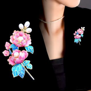 Ghim cài áo tráng men hoa mẫu đơn hồng thời trang cao cấp dành cho nữ- 6cm