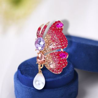 Ghim cài áo hình bướm pha Lê Ngọc trai thả thời trang nữ tính dành cho nữ - 6cm