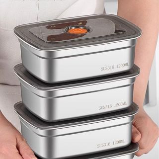 Hộp đựng thực phẩm bằng inox, khay đựng đồ để tủ lạnh ngăn mùi có nắp đậy dễ dàng bảo quản 1000L
