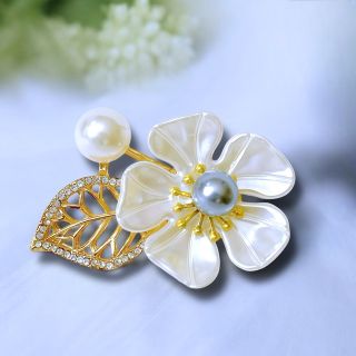 Ghim cài áo hình hoa đính Ngọc trai xám thời trang dành cho nam nữ- 5cm