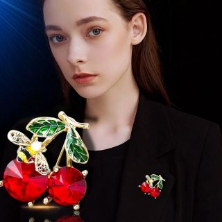 Ghim Cài Áo Hình Chú Ong Và Cherry Đính Đá Pha Lê Dễ Thương Thời Trang Cho Nữ -4cm
