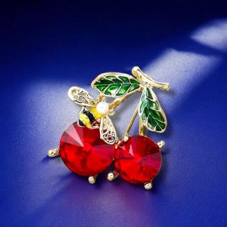 Ghim Cài Áo Hình Chú Ong Và Cherry Đính Đá Pha Lê Dễ Thương Thời Trang Cho Nữ -4cm