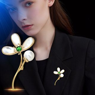 Ghim cài áo hình hoa 3 cánh xà cừ đính Ngọc trai thời trang dành cho nam nữ - 6.5cm