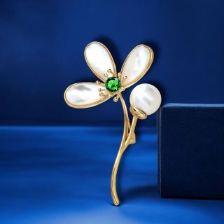 Ghim cài áo hình hoa 3 cánh xà cừ đính Ngọc trai thời trang dành cho nam nữ - 6.5cm