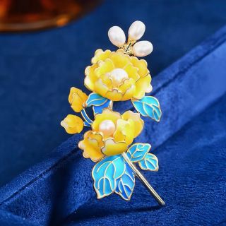 Ghim cài áo tráng men hoa mẫu đơn vàng thời trang cao cấp dành cho nữ- 6cm