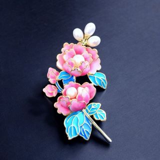 Ghim cài áo tráng men hoa mẫu đơn hồng thời trang cao cấp dành cho nữ- 6cm
