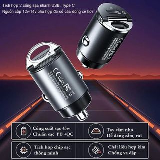 Củ sạc âm tẩu Cho Ô Tô Thế Hệ Mới 100w siêu nhanh 1 usb QC 4.0 +1 cổng PD 30W