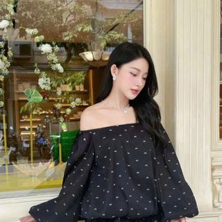 [SHOPPUMI] Đầm bẹt vai Bloom chấm bi tay dài tùng phồng freesize Pumi
