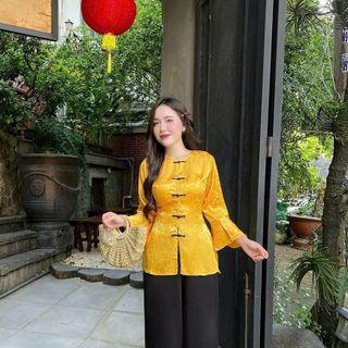 SÉT BỘ BÀ BA CỔ TRÒN TAY PHỒNG, ÁO LẺ KHÔNG KÈM QUẦN CHẤT VẢI GẤM QUẦN ĐEN TUYẾT NHUNG