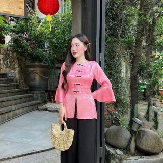 SÉT BỘ BÀ BA CỔ TRÒN TAY PHỒNG, ÁO LẺ KHÔNG KÈM QUẦN CHẤT VẢI GẤM QUẦN ĐEN TUYẾT NHUNG