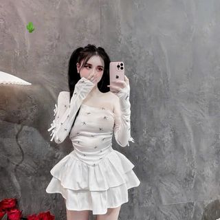 Set áo lệch nơ kèm chân váy tầng xoè - Lê Phương Boutique