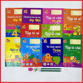 BỘ 10 CUỐN VỞ TẬP TÔ KÈM 2 BÚT CHÌ VÀ GỌT BÚT CHÌ, CỤC TẨY TẬP VIẾT CHỮ VÀ SỐ CHO BÉ TỪ 4-6 TUỔI CTB220 - BECHIP