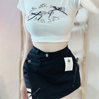 Chân váy kaki đắp chéo đính nơ - Lê Phương Boutique