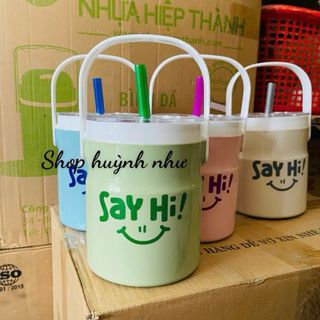 XÔ TRÀ SỮA 1L SAY HI KÈM ỐNG HÚT