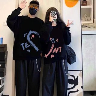 Áo Sweater Đôi Nam Nữ In Hình Nửa Trái Tim TE ART Form Rộng Cao Cấp