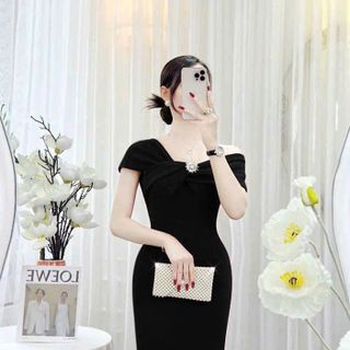 Đầm body trễ vai kèm phụ kiện, thời trang sang trọng hàng cao cấp