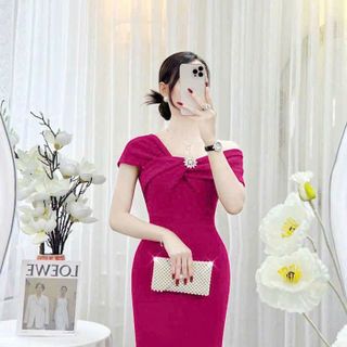 Đầm body trễ vai kèm phụ kiện, thời trang sang trọng hàng cao cấp