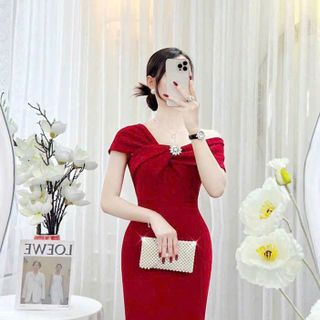 Đầm body trễ vai kèm phụ kiện, thời trang sang trọng hàng cao cấp
