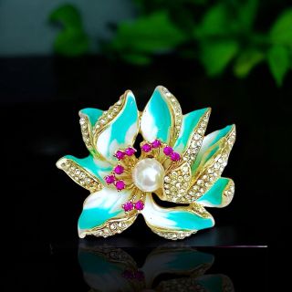 Ghim cài áo hoa sen hợp kim tráng men thời trang dành cho nữ