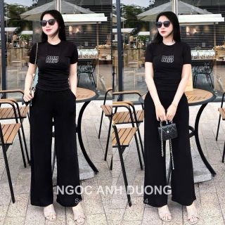 Set Bộ Áo Miu Nhún Eo Mix Quần Suông Hàng Loại 1