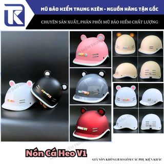 Nón bảo hiểm kiểu Nhật dáng Cá Heo V1 [KHÔNG BAO GỒM PHỤ KIỆN, CHARM]. Mũ bảo hiểm chính hãng Long Thanh, bảo hành 12 tháng