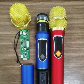 2 Micro không dây loa kéo UHF dùng Pin xanh đỏ có nút tăng giảm nâng tiếng hay Kem