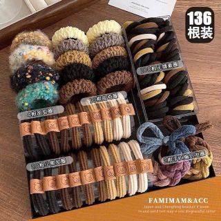 Bộ 136 Dây buộc tóc bền đàn hồi cao Phong cách mới Dây buộc tóc đuôi ngựa cao