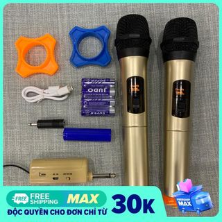 BỘ 2 MIC KARAOKE KHÔNG DÂY K5 màu đen XÀI LOA KÉO 50W 80W