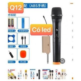 Micro không dây đa năng Q12 v12 có màn hình Led, Jack 6.5, chụp mic, có pin kèm theo Kem