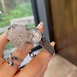 ĐỒNG HỒ NỮ CHÍNH HÃNG SCOTI DÂY THÉP MẶT CỎ BỐN LÁ NẮP MỞ