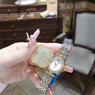 ĐỒNG HỒ NỮ CHÍNH HÃNG SCOTI DÂY THÉP MẶT CỎ BỐN LÁ NẮP MỞ