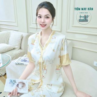 Bộ Pyjama Lụa Pháp Dạ Tiệc Thỏ Vàng HANCLOSET - Đồ Ngủ Cao Cấp Sang Trọng HA1016 giá sỉ