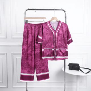 Bộ Pyjama Lụa Pháp ROYAL FOREST HanCloset, Bộ Đồ Mặc Nhà Cao Cấp Sang Trọng HA1010