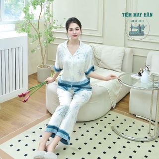Bộ Pyjama Lụa Pháp Cao Cấp HÀM YÊN HanCloset - Áo Cánh Dơi, Quần Dài, Bộ Đồ Mặc Nhà Cao Cấp HA1017 giá sỉ