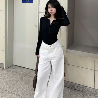 [SHOPPUMI] áo thun tăm nút tay dài chất mềm 2 màu freesize Pumi