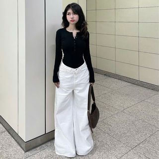 [SHOPPUMI] áo thun tăm nút tay dài chất mềm 2 màu freesize Pumi