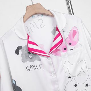 Bộ Pyjama Lụa Pháp Cao Cấp BIC DOG HanCloset, Bộ Mặc Nhà Sang trọng HA1017