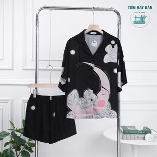 Bộ Pijama Lụa Pháp HANCLOSET - Áo Cánh Dơi Nhiều Họa Tiết HA1009