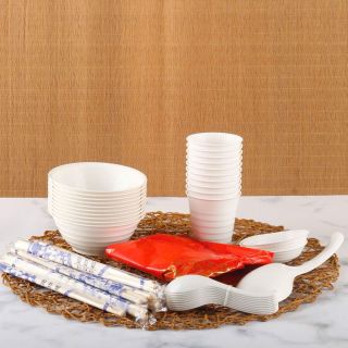 Bộ đồ ăn dùng 1 lần  10 NGƯỜI - [ 10 bát, 10 cốc, 10 đũa, 10 đĩa, 10 thìa, 2 đĩa chấm, túi rác ]