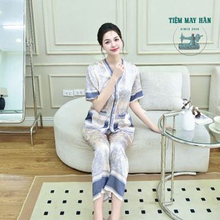 Bộ Pyjama Lụa Pháp ROYAL FOREST HanCloset, Bộ Đồ Mặc Nhà Cao Cấp Sang Trọng HA1010
