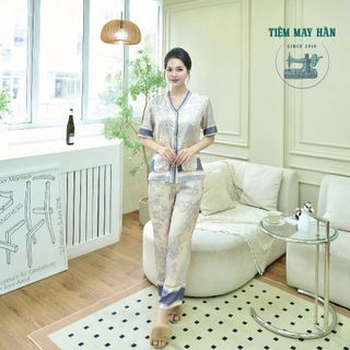 Bộ Pyjama Lụa Pháp ROYAL FOREST HanCloset, Bộ Đồ Mặc Nhà Cao Cấp Sang Trọng HA1010 giá sỉ