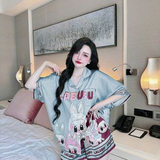 Bộ Pijama Lụa Pháp LABUBU - Áo Cánh Dơi & Quần Ngắn Thoải Mái HA1009