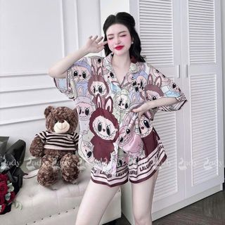 Bộ Pijama Lụa Pháp LABUBU - Áo Cánh Dơi & Quần Ngắn Thoải Mái HA1009