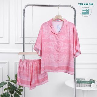 Bộ Pijama Lụa Pháp HANCLOSET - Áo Cánh Dơi Nhiều Họa Tiết HA1009 giá sỉ